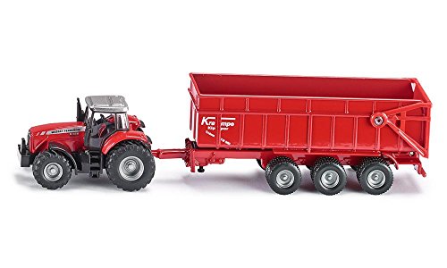 siku 1844, Massey Ferguson Traktor mit Anhänger, 1:87, Metall/Kunststoff, Rot, Kippbarer Anhänger von Siku