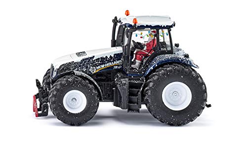 Siku 3220, Weihnachtstraktor New Holland T8.390, 1:32, Metall/Kunststoff, Blau, Inkl. Weihnachtsmann-Fahrer, Anhängerkupplung, Öffenbare Motorhaube von Siku