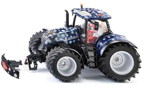 siku 3223, Weihnachtstraktor New Holland T7.340 HD, 1:32, Metall/Kunststoff, Blau/Weiß, Inkl. Weihnachtsmann-Fahrer, Anhängerkupplung, Öffenbare Motorhaube von Siku