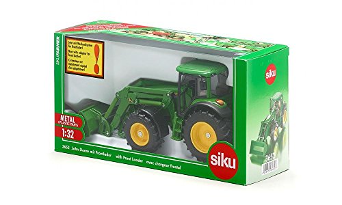 Siku 3652, John Deere Traktor mit Frontlader, 1:32, Metall/Kunststoff, Grün, Beweglicher Frontlader, Abnehmbare Fahrerkabine von Siku