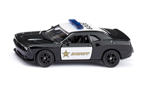 siku 1584, Dodge Challenger SRT County Sheriff, Metall/Kunststoff, Schwarz/Weiß, Spielzeug-Auto für Kinder, Gummierte Reifen, Türen zum Öffnen, Anhängerkupplung von Siku