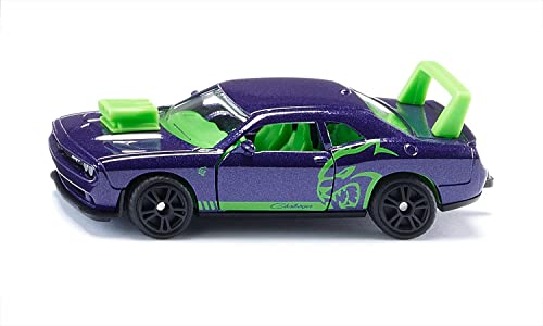 siku 1572, Dodge Challenger SRT Hellcat Custom, Spielzeug-Auto, Metall/Kunststoff, Pflaumenblau, Türen zum Öffnen, Aufwändige Lackierung, Detailgetreues Design, Anhängerkupplung von Siku