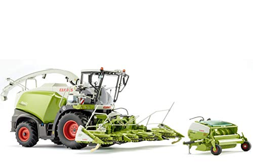 WIKING 077812 Claas Jaguar 860 Feldhäcksler mit Orbis 750 und Pick up 300, Modell, 1:32, Metall/Kunststoff, Ab 14 Jahre, Viele Funktionen, Pick-Up-Einheit und Maisvorsatz voll funktionsfähig, grün von Siku