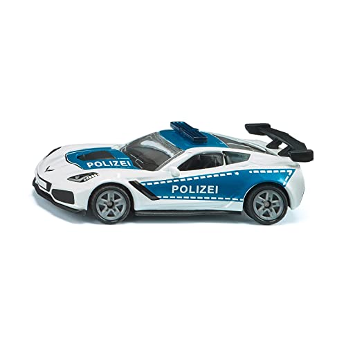 siku 1525, Polizeiauto Chevrolet Corvette ZR1, Polizei-Spielzeug, Metall/Kunststoff, Blau/Weiß, Motorhaube zum Öffnen von Siku