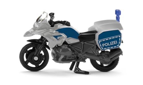 siku 1551, BMW Polizeimotorrad, Metall/Kunststoff, Blau/Silber, Spielzeug-Motorrad für Kinder, Blaulicht, Beweglicher Lenker und Ständer von Siku