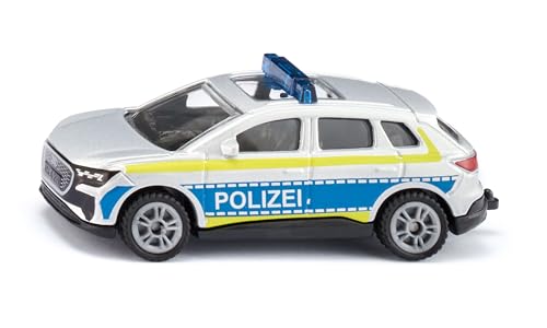 siku 1552, Audi Q4 e-tron Polizei-Einsatzfahrzeug, Metall/Kunststoff, Blau/Silber, Spielzeug-Auto für Kinder, Gummierte Reifen, Anhängerkupplung von Siku