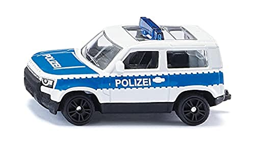 siku 1569, Land Rover Defender Bundespolizei, Polizei Spielzeug-Auto, Metall/Kunststoff, Silber/Blau, Gummierte Reifen, Sportfelgen, Blauer Signalbalken, Anhängerkupplung von Siku