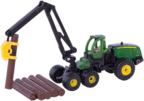 siku 1652, John Deere Harvester, Forstwirtschaft, Metall/Kunststoff, 1:87, Grün, Inkl. Baumstamm, Drehbarer Kran von Siku