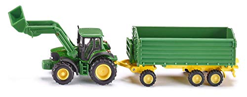 siku 1843, John Deere Traktor mit Frontlader und Anhänger, 1:87, Metall/Kunststoff, Grün, Kippbarer Anhänger von Siku