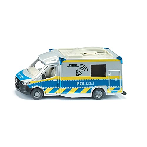 Siku 2301, Polizeiauto Mercedes-Benz Sprinter, Polizei-Spielzeug, 1:50, Metall/Kunststoff, Blau/Weiß, Drehbare Satellitenschüssel, Abnehmbares Dach, Diverse Türen zum Öffnen von Siku