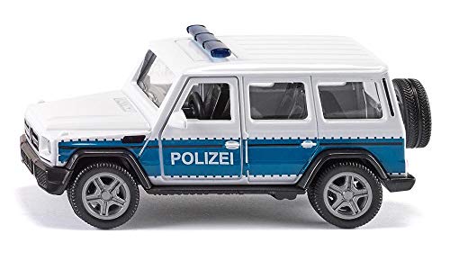 siku 2308, Mercedes-AMG G65 Polizeiauto mit Anhängerkupplung, 1:50, Metall/Kunststoff, Blau/Weiß, Auswechselbare Reifen von Siku