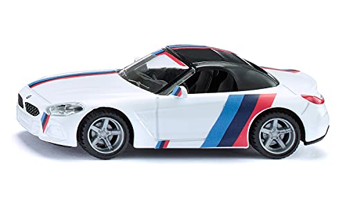 siku 2347, BMW Z4 M40i, 1:50, Metall/Kunststoff, Weiß, Spielzeugauto für Kinder, Abnehmbare Räder, Inkl. Stickerbogen mit Stickern im M-Design von Siku