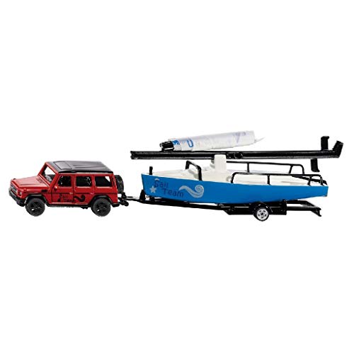 siku 2564, Mercedes-AMG G65 mit Segelboot, 1:50, Metall/Kunststoff, Rot/Blau, Inkl. Trailer aus Metall, Viele Spielfunktionen von Siku