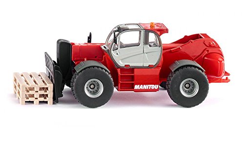 siku 3507, Manitou MHT 10230 Teleskoplader, 1:50, Metall/Kunststoff, Rot, Inkl. 3 Paletten von Siku