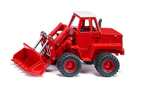 siku 3563, Kramer 411 Radlader, Spielzeug für Kinder, 1:50, Metall/Kunststoff, Rot, Schaufel und Ladearm beweglich, Grobstollige Gummireifen von Siku