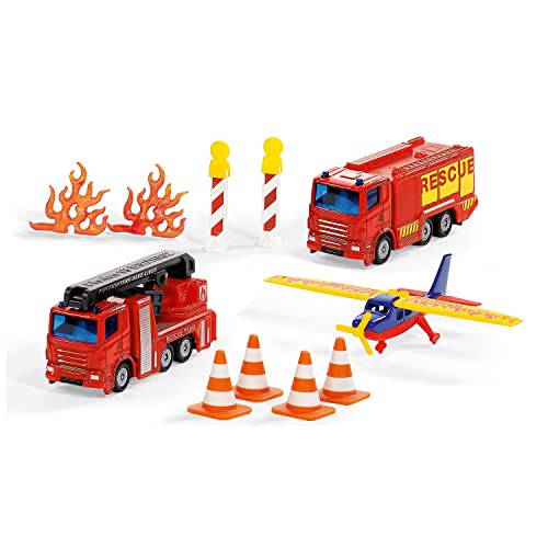 siku 6330, Geschenkset Feuerwehr, LKW mit Hubrettungsbühne, Löschfahrzeug, Flugzeug, Bewegliche Teile, Inkl. Pylonen, Barken und Flammen siku 6330, Geschenkset Feuerwehr, LKW mit Hubrettungsbühne, Löschfahrzeug, Flugzeug, Bewegliche Teile, Inkl. Pylonen, Barken und Flammen von Siku