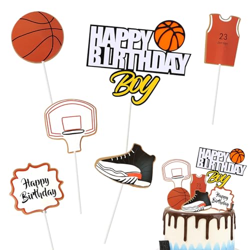 Silars Basketball Tortendeko Basketball Deko Geburtstag Kinder, 6stk Tortenaufleger Basketball, Happy Birthday Tortendeko Basketball für Geburtstagskuchen Dekorationen von Silars