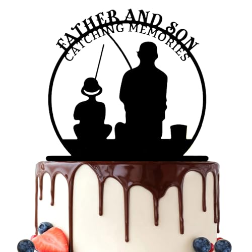 Silars Cake Topper Father and Son, Acryl Tortenaufleger Angler Happy Birthday Tortendeko, Angeln Kuchen Topper für Erinnerungen Einfangen für Vater und Sohn für Father's Day Theme Party von Silars