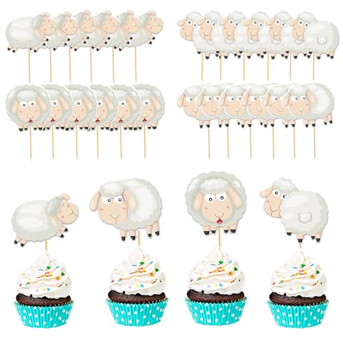 Silars Schafe Cupcake Topper, 24 Stücke Tortendeko Schafe Deko Geburtstag, Schafe Tortenaufleger für Cupcake DIY Deko für Wald, Tiermotiv, Babyparty, Geburtstag, Party, Tischdekoration (Schafe) von Silars