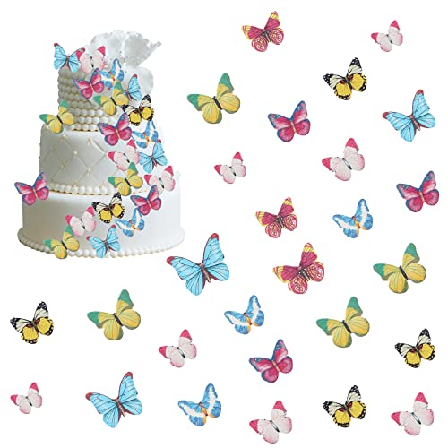 Silars Schmetterling Deko Torte Esspapier Schmetterlinge, 40stk Cake Topper Schmetterlinge Essbar Geburtstagsdeko Schmetterling, für Hochzeit, Geburtstag, Party Lebensmittel Dekoration von Silars