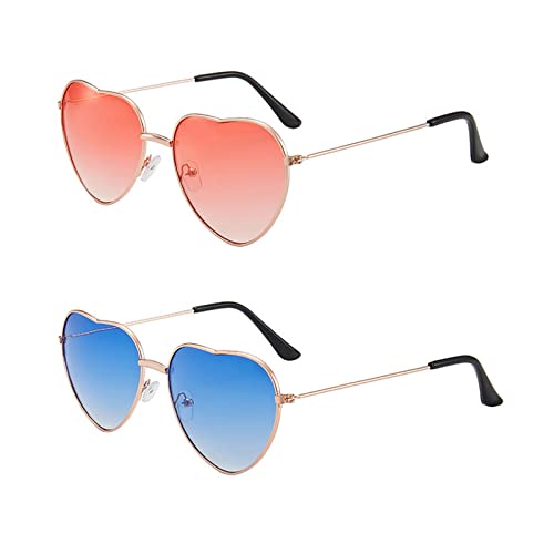 Silars Herz Sonnenbrille, 2 Paar Hippie Brille Herz Brillen Party Sonnenbrille, Rosa Herzbrille und Blau Herzbrille für 70er 80er 90er Party Kostümzubehör Karneval Tanz Themenparty von Silars