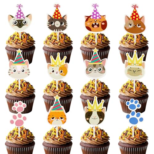 Silars Katzen Tortendeko Geburtstag, 24 Stücke Kuchen Deko Katze Katzen Geburtstagsparty Kinder, Muffin Topper Katze für Katzenliebhaber Kätzchen Thema Babyparty Kinder Geburtstag Silars Katzen Tortendeko Geburtstag, 24 Stücke Kuchen Deko Katze Katzen Geburtstagsparty Kinder, Muffin Topper Katze für Katzenliebhaber Kätzchen Thema Babyparty Kinder Geburtstag von Silars