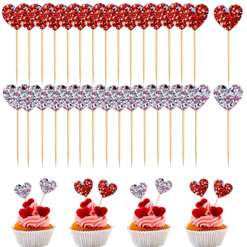 Silars Kuchen Deko Herzen, 30 Stück Glitzer Cupcake Topper Herz, Tortenstecker für alle Anlässe, Rot Silars Kuchen Deko Herzen, 30 Stück Glitzer Cupcake Topper Herz, Tortenstecker für alle Anlässe, Rot von Silars
