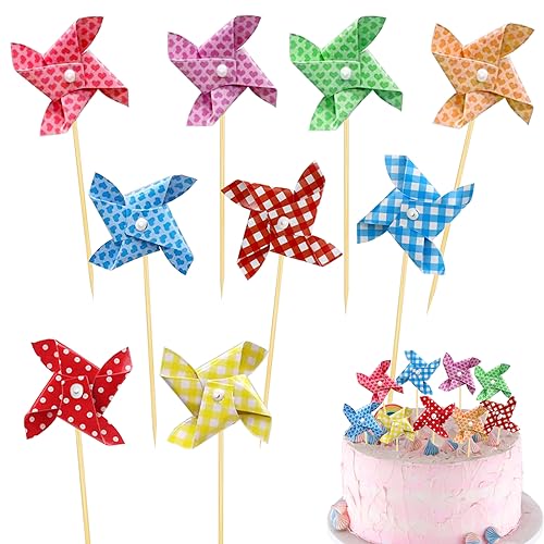 Silars Tortenaufleger Windmühle, 24pcs Kuchen Deko Geburtstag Windmühle Muffin Deko, Tortendeko Windrad Klein für Kuchen DIY Deko für Geburtstag, Valentinstag, Hochzeitstag von Silars