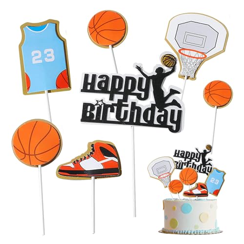 Silars Tortendeko Basketball, 7stk Papier Tortenaufleger Basketball Happy Birthday Tortendeko Cake Topper Geburtstag, Basketball Kuchen Topper für Geburtstagskuchen Dekorationen in Geburtstag Party von Silars