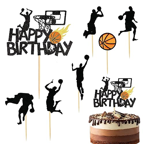 Silars Tortendeko Basketball Kuchendeko Geburtstag Basketball, 7 Stücke Glitzer Cake Topper Basketball, Basketball Tortenaufleger für Tischdekoration für Basketball Thema Geburtstagsparty (01) von Silars