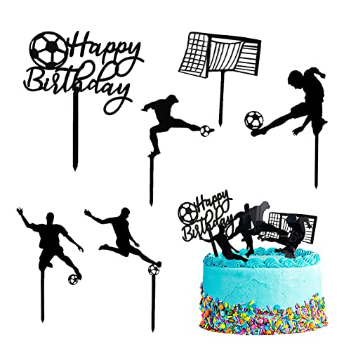 Silars Tortendeko Fussball, 6stk Acryl Tortenaufleger Fussball Happy Birthday Tortendeko Cake Topper Geburtstag, Fußball Kuchen Topper für Geburtstagskuchen Dekorationen in Geburtstag Party von Silars