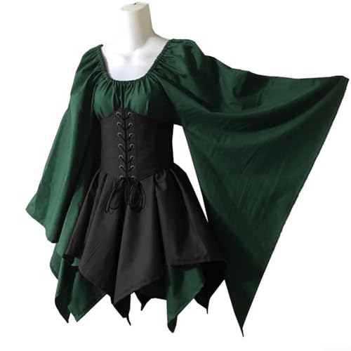 Langärmeliges Kleid im Vintage-Stil, Gothic-Stil, für Renaissance-Festivals und Kostümveranstaltungen (XL, Grün) von Sileduove