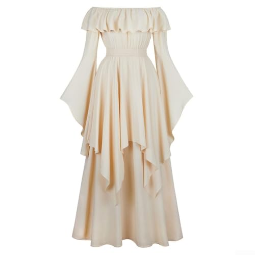 Zeitloses mittelalterliches Damenkleid aus hochwertigem Stoff, perfekt für verschiedene Arten von Partys (2XL, Beige) von Sileduove