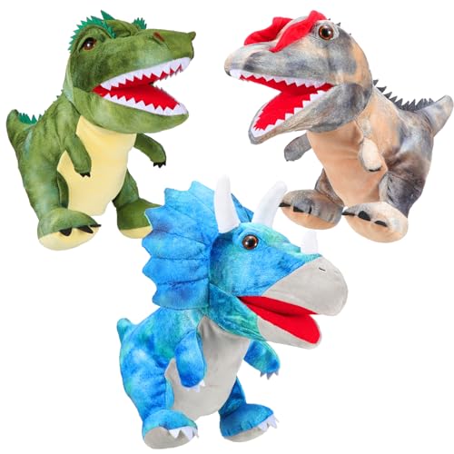 Silipull 3 Stück Dinosaurier Handpuppen 30,5 cm Plüsch Stofftiere Puppe Dinosaurier Stofftiere für Tier Geschichtenerzählen, Unterricht, Vorschule, Rollenspiele (Tyrannosaurus, Triceratops, von Silipull