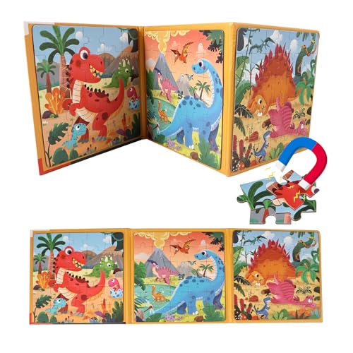 Dinosaurier Magnetische Puzzle für Kinder - Holz Magnetische Kinderpuzzle ab 3 Jahre - 25, 30, 42 Teile Tyrannosaurus,Brachiosaurus,Pterosaur,Dino Kinderpuzzle Buch - Reisespiele Magnetisch für Kinder von Silkwish