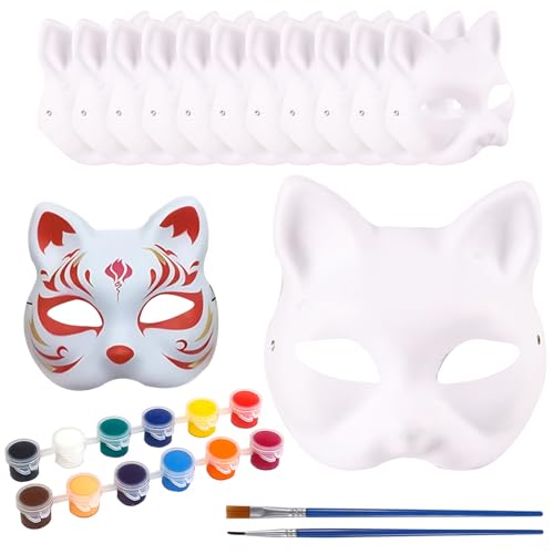 Silkwish 10 Stück Katzenmasken zum Anmalen - DIY Therian Mask - Papier Maske zum Bemalen - Tiermasken zum Selbermachen - Kinder Handgemalte Maske für Halloween Maskerade Karneval Cosplay Geburtstag von Silkwish