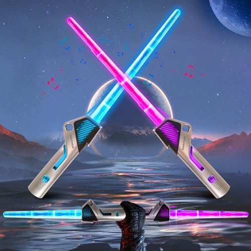 Silkwish 2 Stück Laserschwert Star Wars - Lichtschwert Kinder Wiederaufladbares - Retractable Laser Sword - Doppelklingen Lichtschwerter mit 12 Farben & Sound - LED Lightsaber Spielzeug von Silkwish