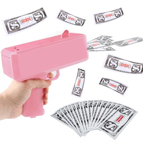 Silkwish Money Gun mit 100 Spielgeld Scheine - Geld Pistole Shooter - Spielzeugpistole Geld für Spielfilme Party sprühen - Requisitenpistole für Schießen Fake Geld - Rosa von Silkwish