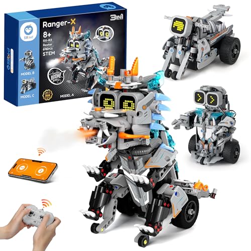 Sillbird Technik Roboter Kinder für Jungen, 3 in 1 Drache/Roboter/Motorrad Programmierbares Bauspielzeug mit Ferngesteuert & App，Kreatives Geschenk für Kinder ab 8+ Jungen Mädchen (646 Stück) von Sillbird