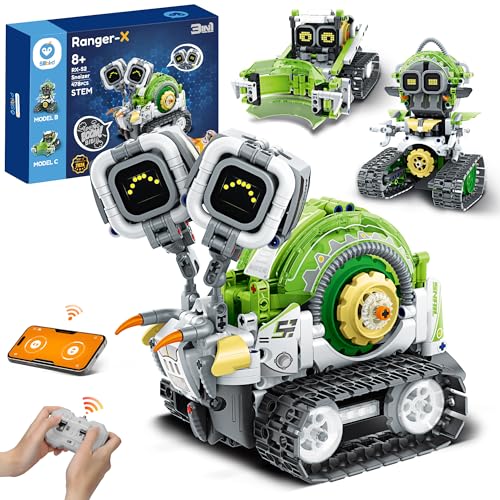 Sillbird Technik Roboter Kinder für Jungen, 3-in-1 Roboter Programmierbar mit App & Fernsteuerung, Roboter/Schnecke/Bulldozer RC Bauspielzeug, Kreatives Geschenk Jungen Mädchen 8 Jahre (478 Stück) von Sillbird