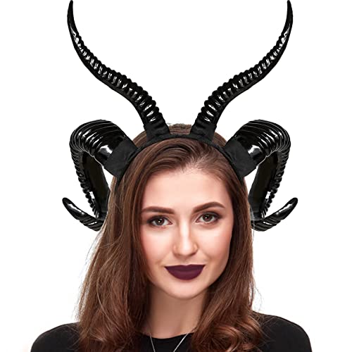 Königin Hörner Gothic Schaf Horn Stirnband, schwarze Teufelshörner Kostüm Halloween Teufel Dämonenhörner Maleficent Hörner Stirnband für Halloween Kostüm Cosplay Foto Requisiten (Doppelhörner) von Silom