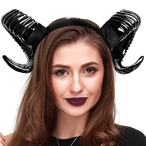 Königin Hörner Gothic Schaf Horn Stirnband, schwarze Teufelshörner Kostüm Halloween Teufel Dämonenhörner Maleficent Hörner Stirnband für Halloween Kostüm Cosplay Foto Requisiten (Hörner) von Silom