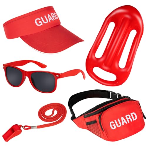 Life Guard Kostüm Zubehör Guard Kostüm Set, 5 teiliges Rettungsschwimmer Kostüm Zubehör, inklusive Schutzhut, aufblasbarer Schwimmer Sonnenbrille, Bauchtasche, Pfeife mit Umhängeband, für Erwachsene von Silom