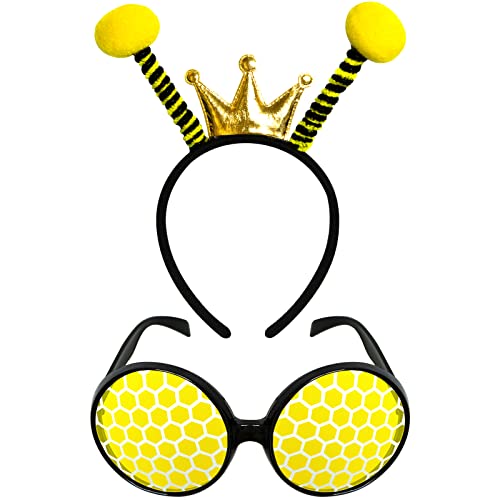 Silom Bienen Stirnband und Brillen Set, Bienen Kostüm Set, Bienen Antennen Stirnband mit Bienen Sonnenbrille, Halloween, Maskerade, Cosplay, Partyzubehör für Damen, Erwachsene(Gelb) von Silom