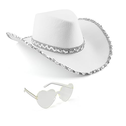 Silom Cowboyhut, Halloween-Kostüm, Cowgirl-Hut für Damen und Herren, Erwachsene, Westernkuh, Mädchen, Hut mit Herz, Brille, Verkleidung, Halloween, Kuhmädchen-Kostüm für Junggesellinnenabschied von Silom