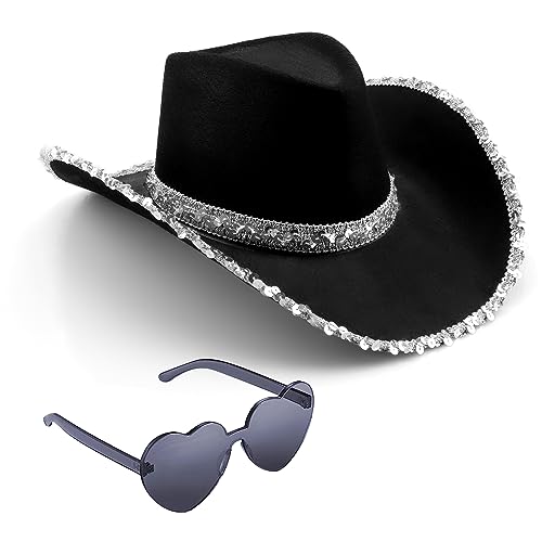 Silom Cowboyhut, Halloween-Kostüm, Cowgirl-Hut für Damen und Herren, Erwachsene, Westernkuh-Mädchen-Hut mit Herz, Brille, verkleiden, Kuhmädchen-Kostüm für Junggesellinnenabschied von Silom