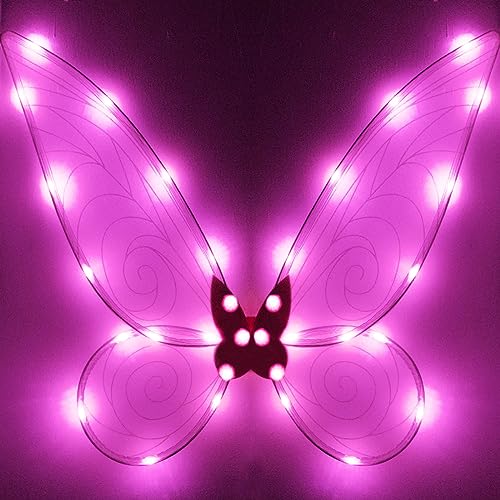 Silom Feenflügel Leuchtende Erwachsene Kinder Schmetterlingsflügel, LED Feenflügel, Funkelnde Engelsflügel für Mädchen, Kinder, Halloween, Cosplay-Kostüm, Engelsflügel (Rosa) von Silom