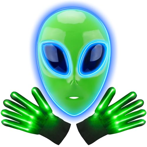 Silom Halloween LED Alien Maske, LED Leuchtende Maske 3 Modi Beleuchtete Gesichtsmaske für Festival Cosplay Halloween Kostüm Maskerade Partys Karneval Erwachsene Jungen Mädchen Geschenke (1 Stück + von Silom