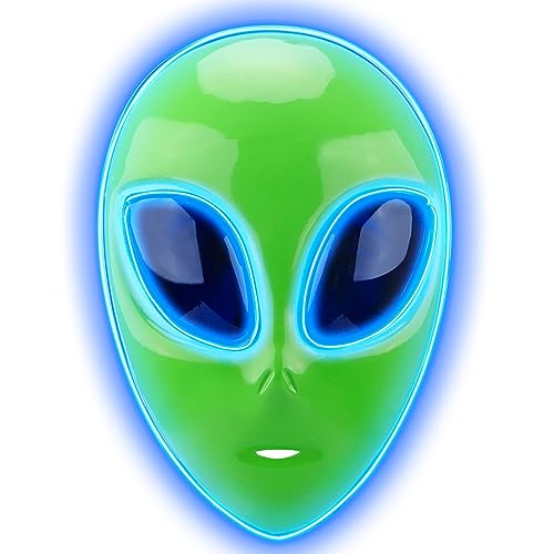 Silom Halloween LED Alien Maske, LED Leuchtende Maske 3 Modi Beleuchtete Gesichtsmaske für Festival Cosplay Halloween Kostüm Maskerade Partys Karneval Erwachsene Jungen Mädchen Geschenke (1pc) von Silom