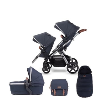 Silver Cross Kombikinderwagen Set Wave inkl. 2 x Sportwagenaufsatz, Babywanne, Fußsack und Wickelrucksack Indigoblau von Silver Cross